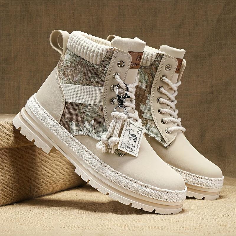 [Trendy High-Top Sneakers] Trendy High-Top Casual Sneakers - Men's Lace-Up Boots with Furry Collar & Side Zipper, Durable for Outdoor & Casual Attire