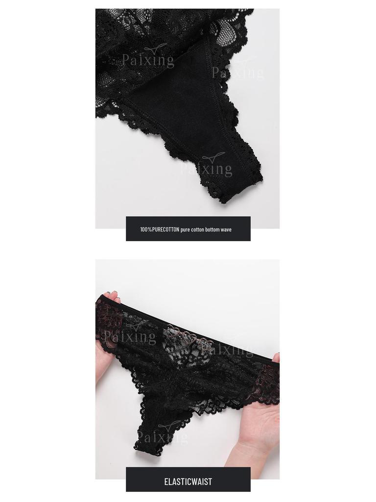 Černé krajkové kalhotky T-string se středním pasem a pohodlným výkrojem - Sexy dámské spodní prádlo plus size
