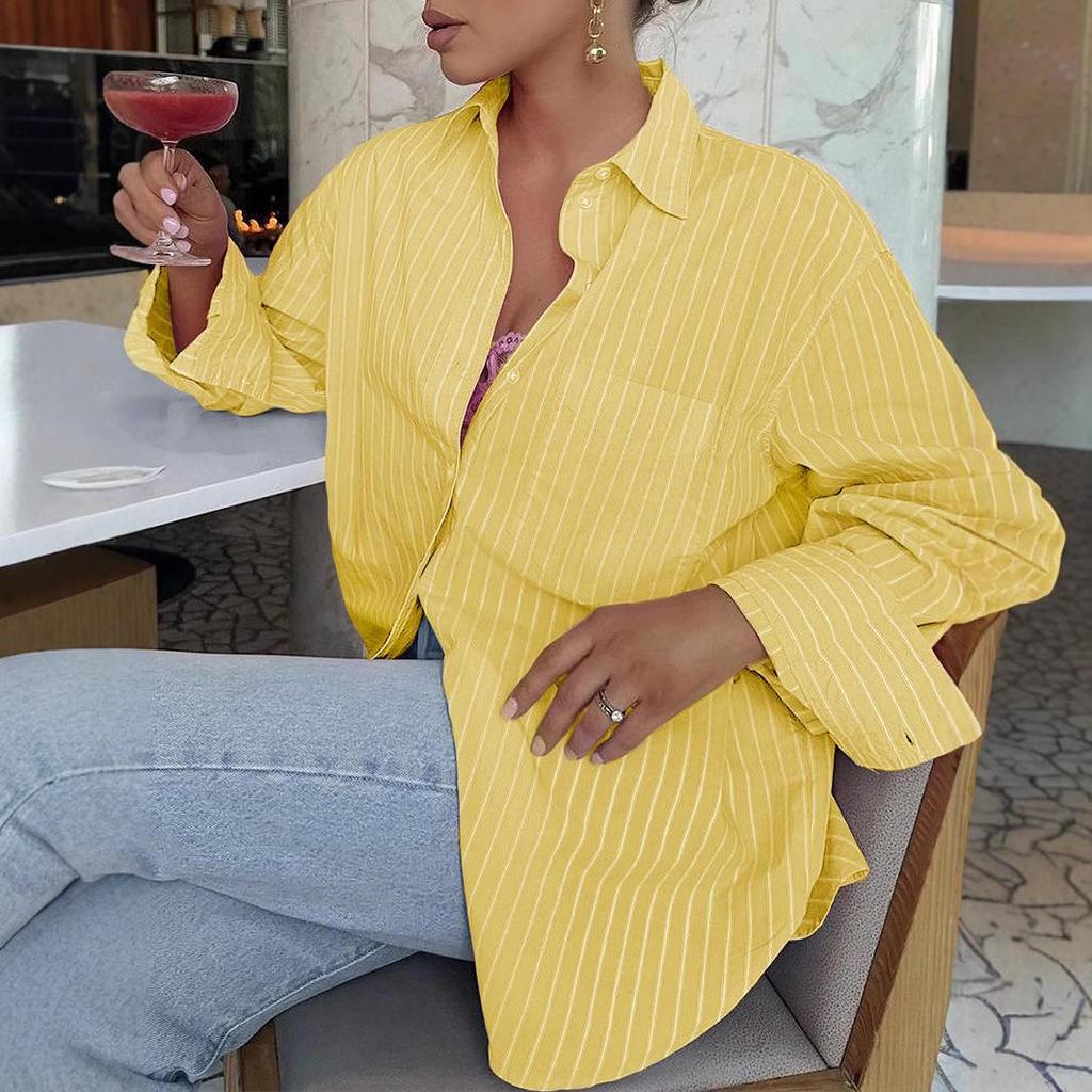 Summer 2025 Women's Casual Striped Long-Sleeve Shirt