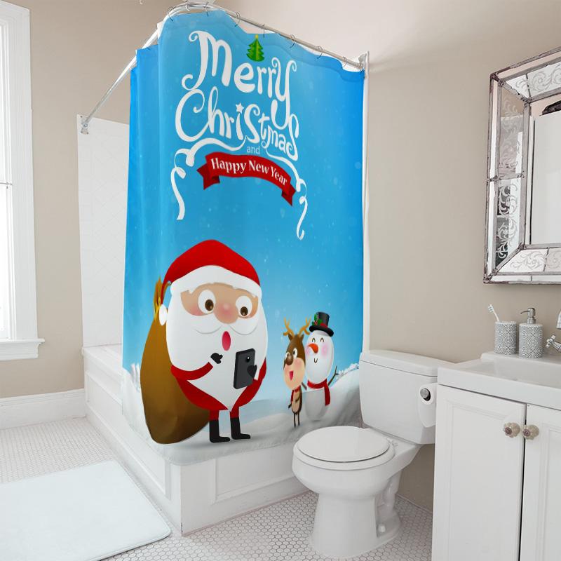 TU Christmas Shower Curtain Santa Claus Festive Holiday Bathroom Decor Reindeer Pattern Waterproof Xmas Home Decoration Gift