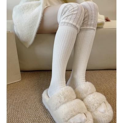 Spring And Autumn Knee Socks Stacking Socks Women'S White High Tube Socks Korean Version Hollow Gray Stockings With Boots Thigh Socks
