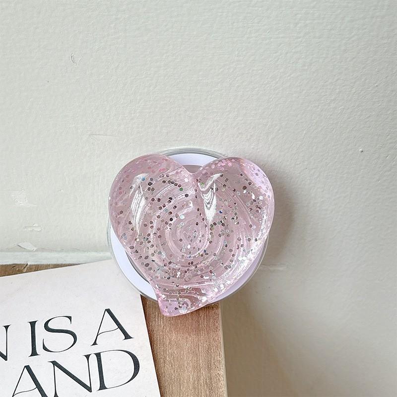 Solid Color Glitter Heart-shaped 3D Phone Airbag Holder Magnetic Suction Suitable Magsafe Creative Ring Wholesale Cross-border