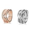 Authentic Sterling Silver Tone Finger Ring Stylish Jewelry Sparkling Polished Lines Rings Women Bridal Bridal Celebration Party Event Souvenir