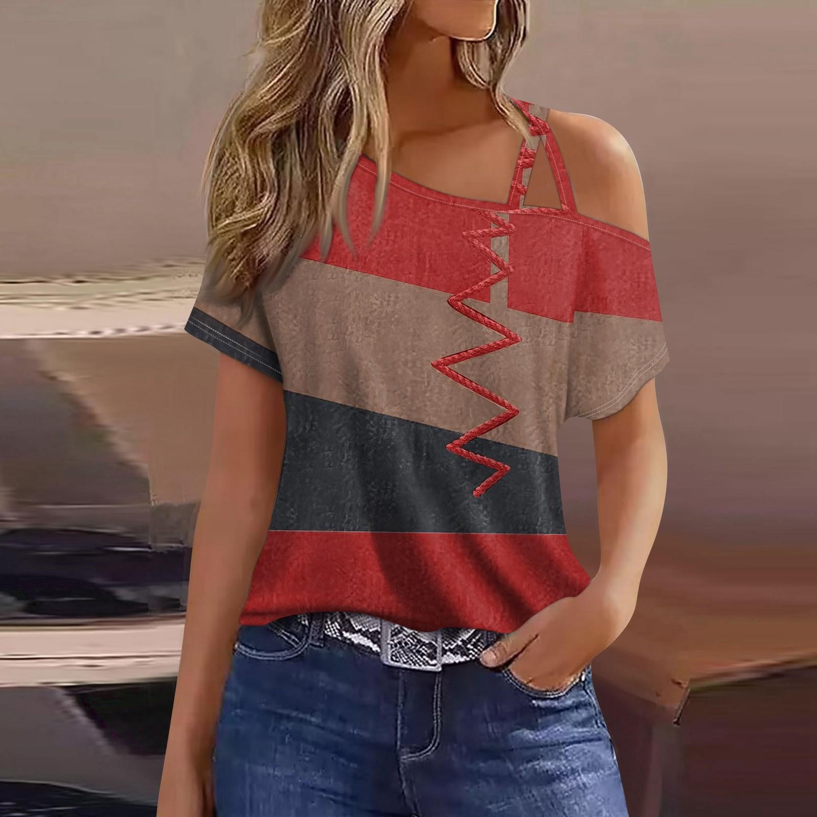 

Женская модная повседневная футболка с принтом, сексуальная футболка с короткими рукавами и открытыми плечами, топ XXL