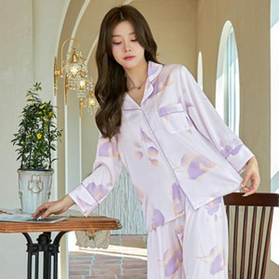 Clearance: Spring/Summer Ice Silk Pajama Set for Couples - Women's Imitation Silk