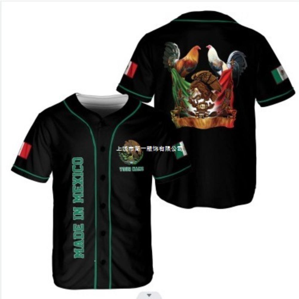 Mexico baseball team element print summer v-neck button-down baseball jersey