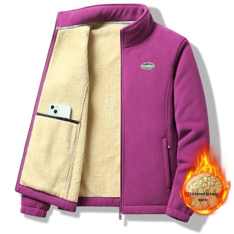 Plus Size Couple's Double-Sided Fleece Jacket: Men's Lamb Fleece Cardigan for Autumn & Winter
