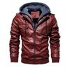 European and American-style Men's Leather Jacket for Autumn/winter, Featuring A Fleece Lining, Hooded Design, and A Two-piece Look.