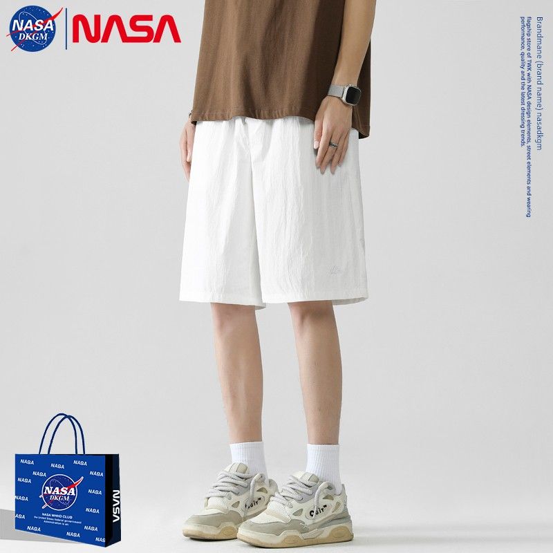 Nasa Dkgm American-Style Straight-Leg Ice Silk Shorts for Men, Summer Thin Trendy Brand Loose Quick-Dry Five-Point Pants