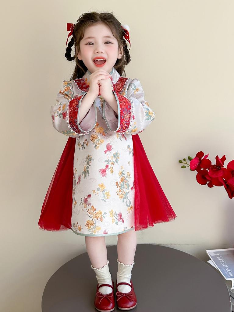 2025 Hanfu Kinder Cheongsam: Kleid im Feen-Stil für Mädchen für Frühling/Herbst