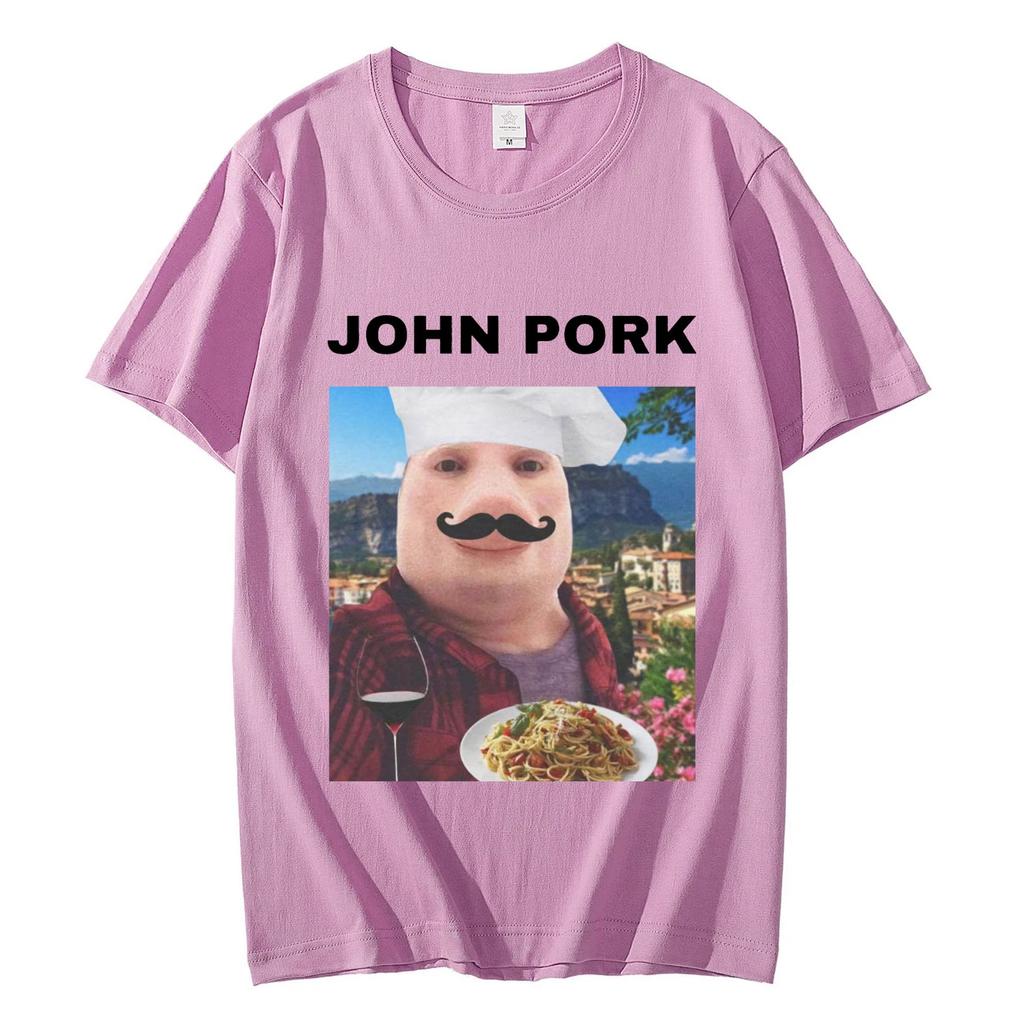 John Pork Funny Meme Tshirt Mens Women Fashion Oversized Cotton Tshirts Summer Casual Comfort Short Sleeve T Shirt Streetwear