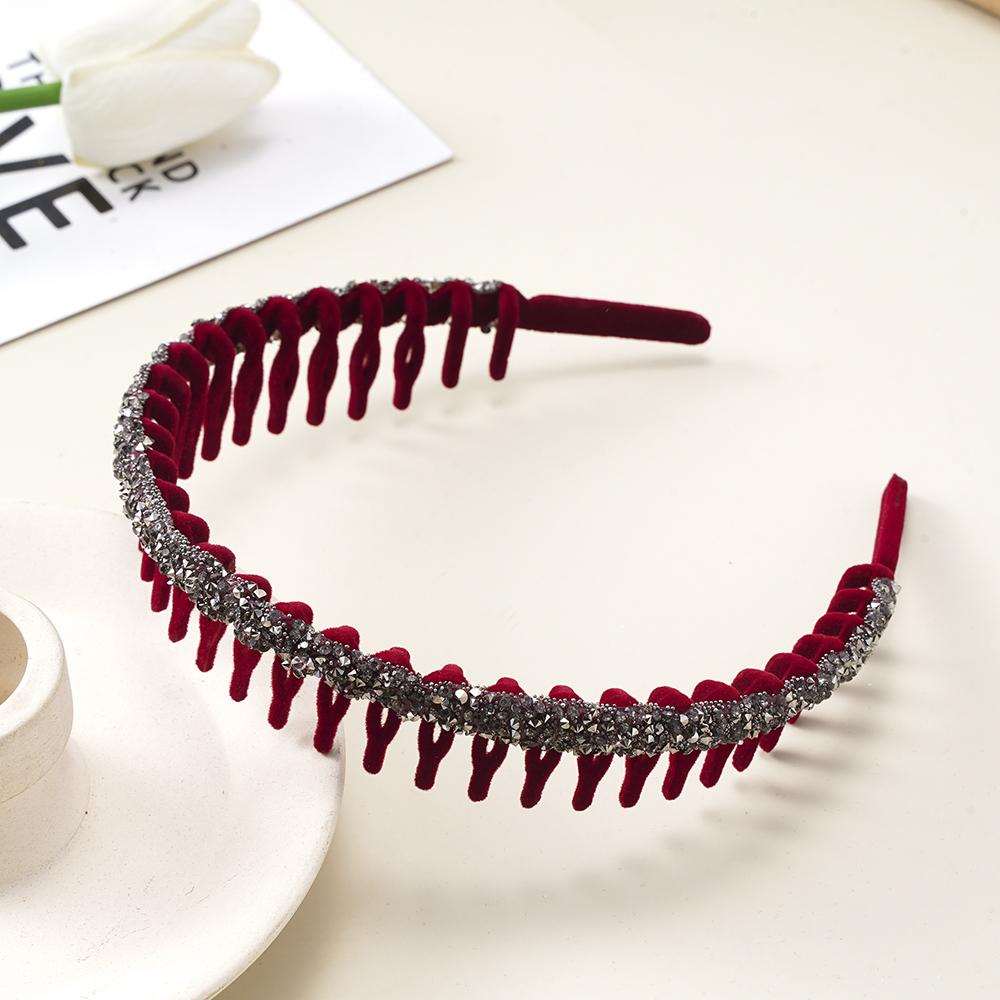 Retro Women Hair Hoop Flocking Pearl Rhinestone Hairband Elastic Hair Band Bezel Girl Headband Fashion Headdress Hair Accessorie