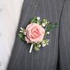 Suit Corsage Wedding Wristlet Band with Faux Pearl Embellished Simulated Roses Bride Groom Romantic Floral Accessories Prom Decoration
