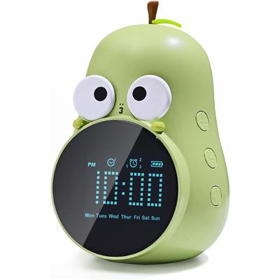 Alarm Clock for Kids: Cute Pear Design, Snooze, Triple Alarms, 5 Ringtones- Premium Digital Wake Up Clock for Children's Bedrooms - Rechargeable