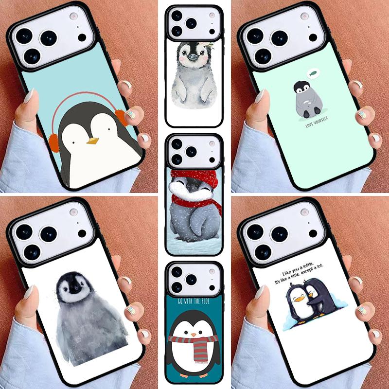 Cute Penguin Phone Case for iPhone 16e 15 14 13 12 17 Pro Max Plus Air 17pro Cover Coque