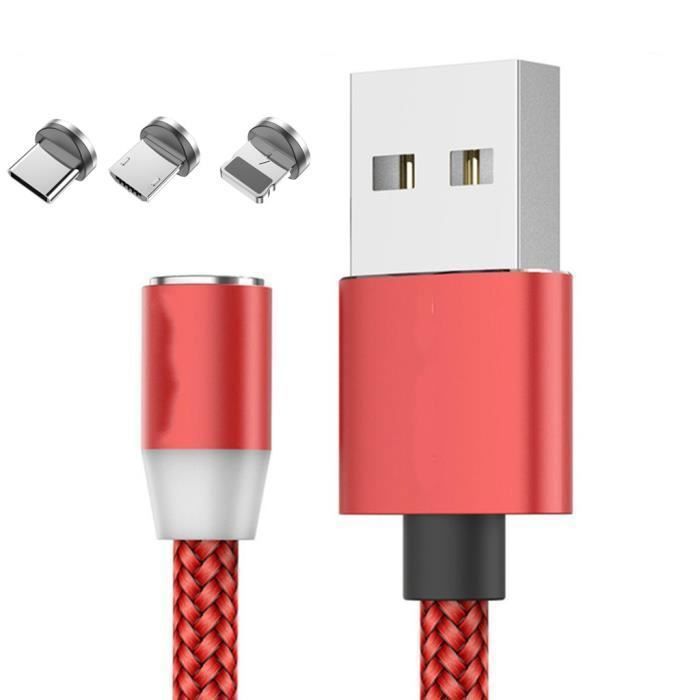 Câble chargeur magnétique rond Android type C - iOS - Micro USB Android 3in1 1M 2.4A 7