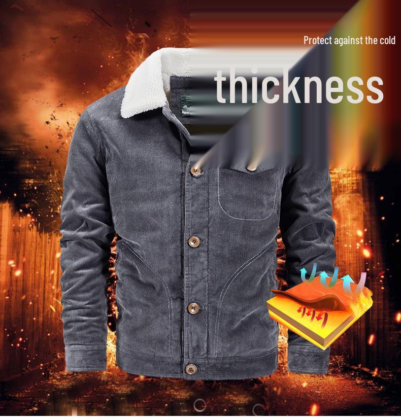 Men's Plus Size Fleece-Lined Corduroy Cotton Jacket - Casual and Loose Fit