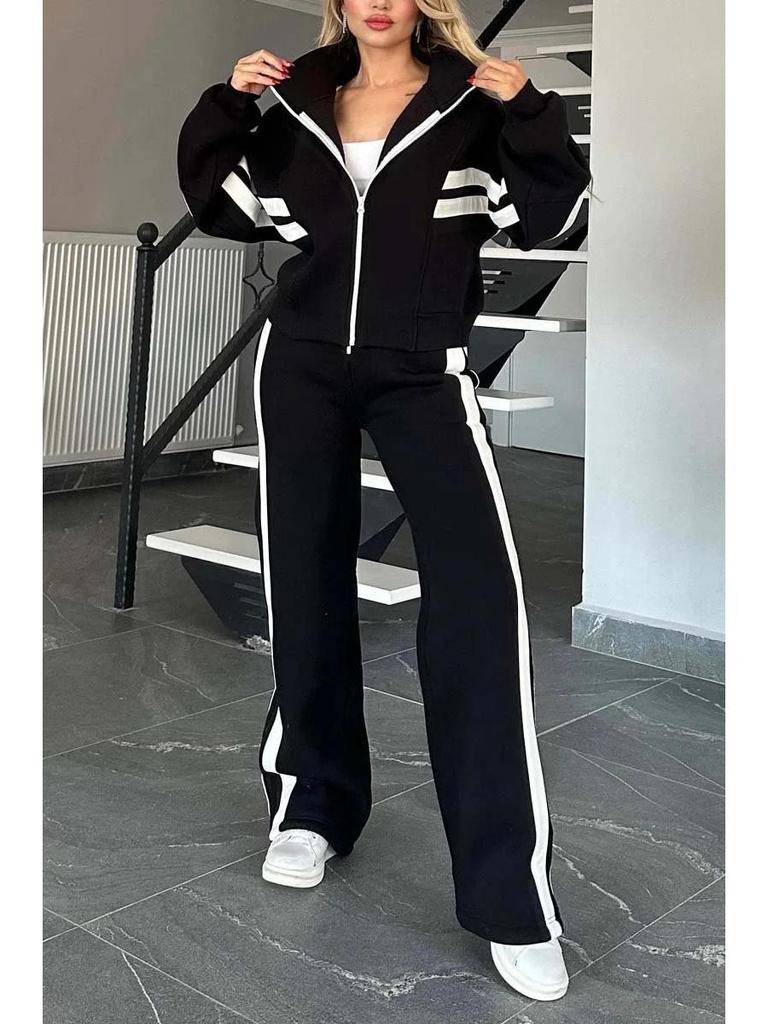 2025 Women's Striped Zipper Jacket & Casual Sportswear Set - Spring/Summer Collection