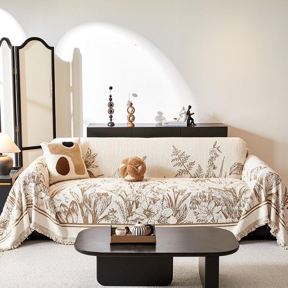 -Velvet Sofa Towel Cover, 1, 2, 3, 4 Seats, Soft, Thick, Couch Throw Blanket, One Piece, Armchair Protector, Plant Pattern