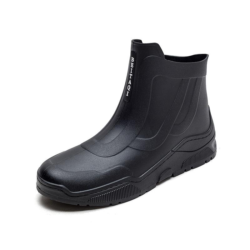 Fashion Rain Shoes Men's Non-slip Waterproof Shoes Kitchen Women's Rubber Shoes Car Wash Wear-resistant Water Boots Fleece Warm Short Rain Boots