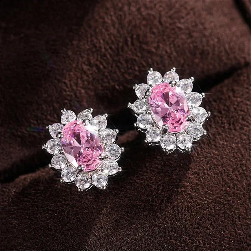 Exquisite Women'S Earrings Pink Zircon Romantic Wedding Accessories High End Anti Allergy And Beautiful Engagement Jewelry
