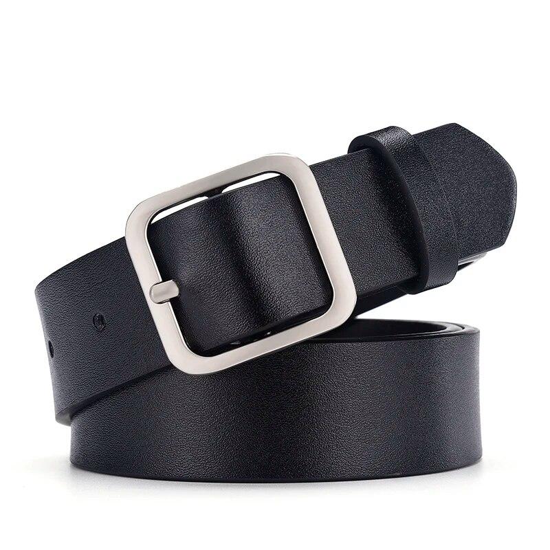 Women's Belt Soft PU Leather Belt Square Buckle Pin Buckle Jeans Black Belt Chic Luxury Brand Ladies Vintage Female Waistband