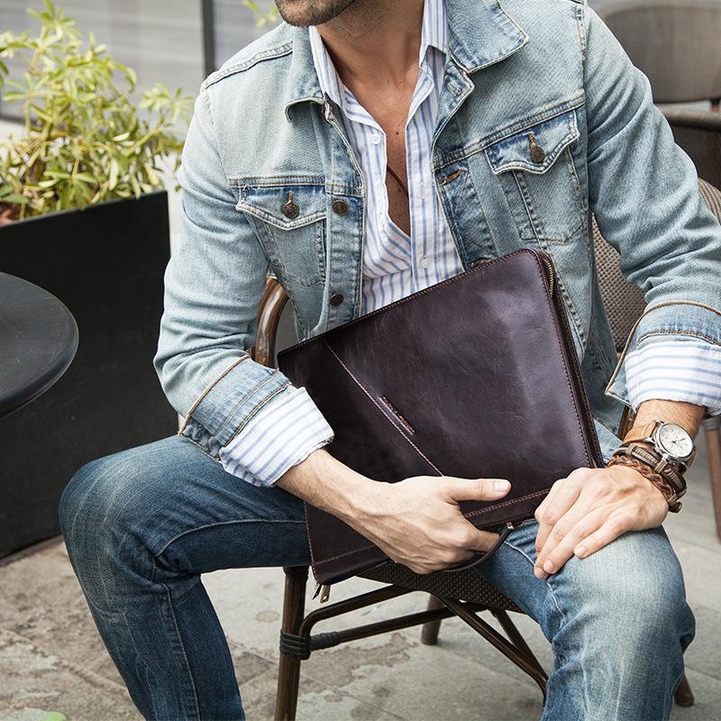 Leather Laptop Bag Portable Business Office A4 Paper Multi-Function Laptop Storage Bag