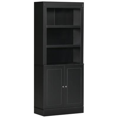 Kitchen Cupboard In Wood with Shelves and 2-Door Cabinet with Adjustable Shelves, for Lounge and Living Room, Black