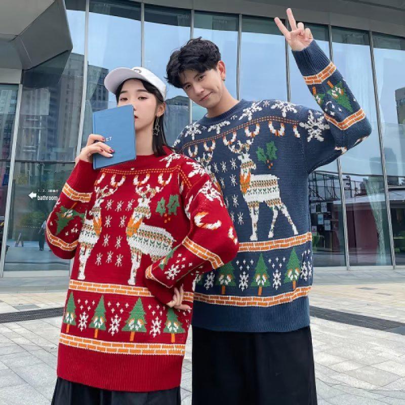 Trendy Red Christmas Sweater for Couples – Lazy Style Knitwear