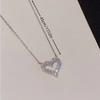 Sweet Hollow Heart Pendant Necklace Faux Diamond Collar Chain Necklace For Girl Daughter Party Jewelry Birthday Gift