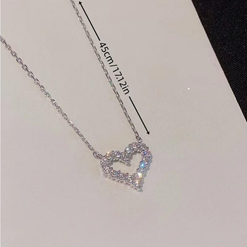 Sweet Hollow Heart Pendant Necklace Faux Diamond Collar Chain Necklace For Girl Daughter Party Jewelry Birthday Gift