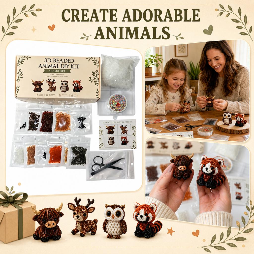 3D Beaded Animal DIY Kit Set for Beginners and Adults Creative Bead Crafting Project Kit with Deer and Bull Patterns Manual Assembly Toy Gift