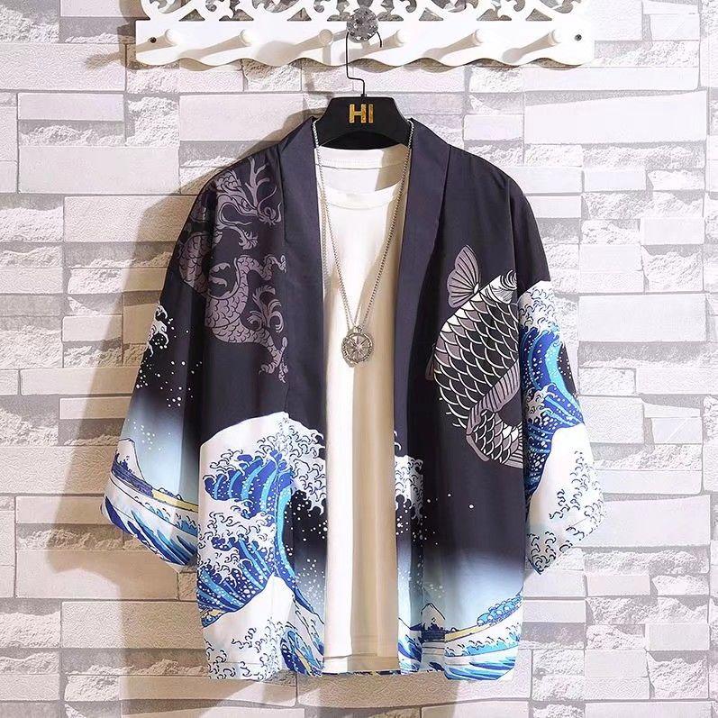 Spring Summer Japanese Style Solid Color Samurai Costume Asian Soft Clothes Sleeve Thin Cardigan Casual Ice Silk Sunscreen