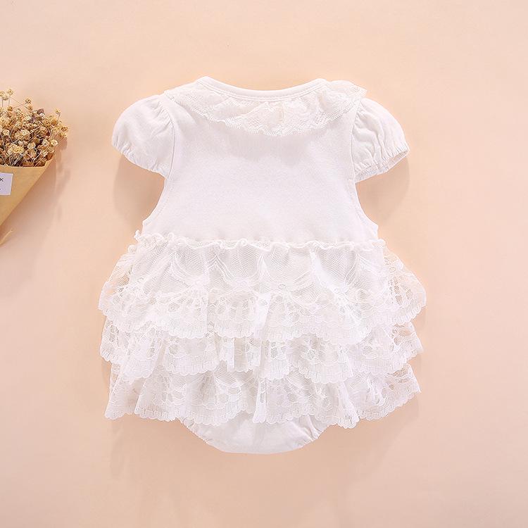 Korean Sweet Summer Multi-layer Mesh Bow Lace Neckline Cotton Baby Outfit (0-1 Year)