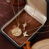 Simple Butterfly Bird Open And Close Round Album Pendant Gold Titanium Steel Necklace Electroplated Copper 18K Real Gold