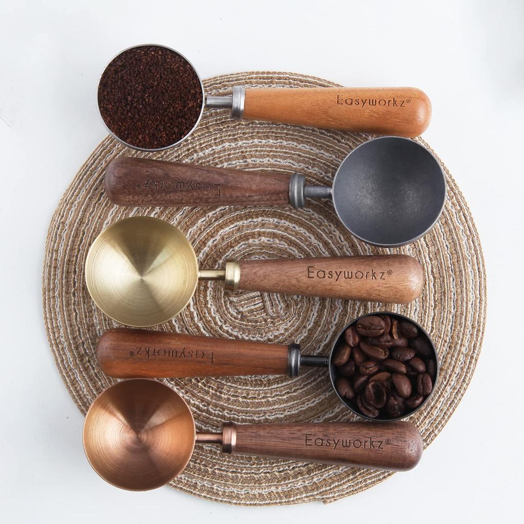 Easyworkz Retro Stainless Steel Coffee Measuring Scoop, 10g, Black Walnut Wood Handle [Gunmetal]