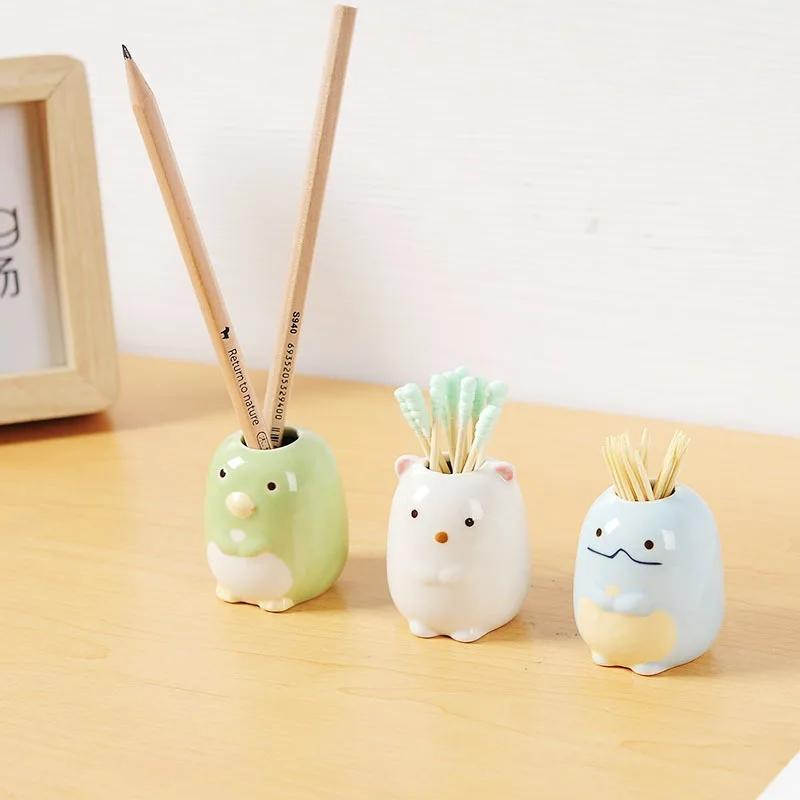 Ceramics Multi-Function Mini Cute Toothbrush Holder Creative Home Bathroom Storage Stand Makeup Pen Holder Ornament Decoration