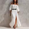 European and American Autumn Women's Fashion and Elegance Long Dress Holiday Style Off-the-shoulder Long-sleeved Split Dress