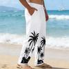 Four Seasons Men's Relaxed Fit Beach Resort Casual Printed Straight-Leg Linen Trousers