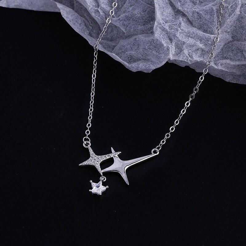 925 Sterling Silver Link Chain Zircon Cross Star Charm Necklace Pendant For Women Wedding Girls Jewelry Accessories Dz932