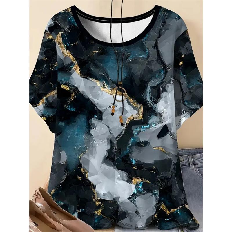 Fashion Women's Crew Neck T-Shirt Crew Neck Short Sleeve 3D Flower Color Printing