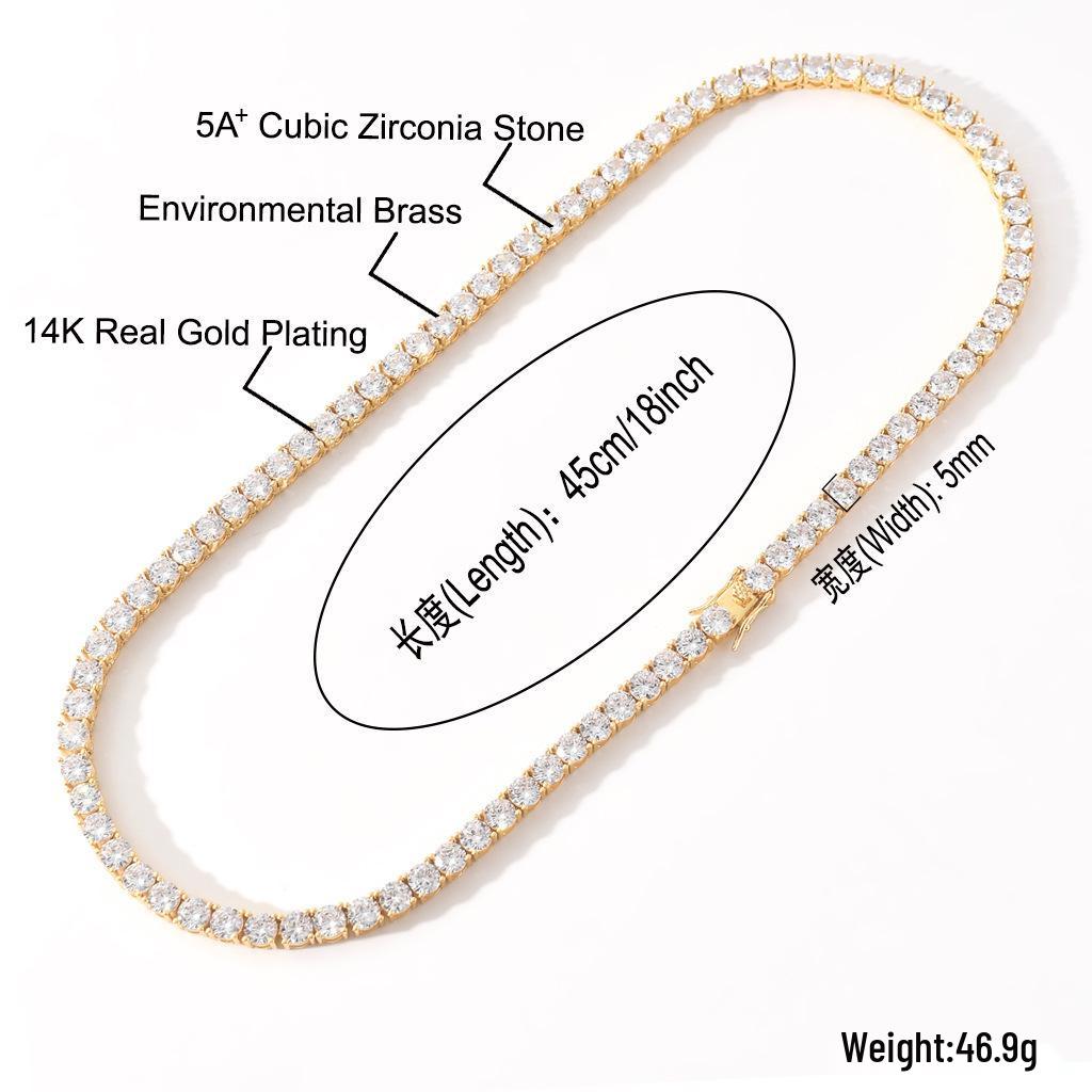Collier Tennis Homme Haut de Gamme 4mm 5mm Zircon - Luxueux Accessoire Bijou Accentué de Diamants