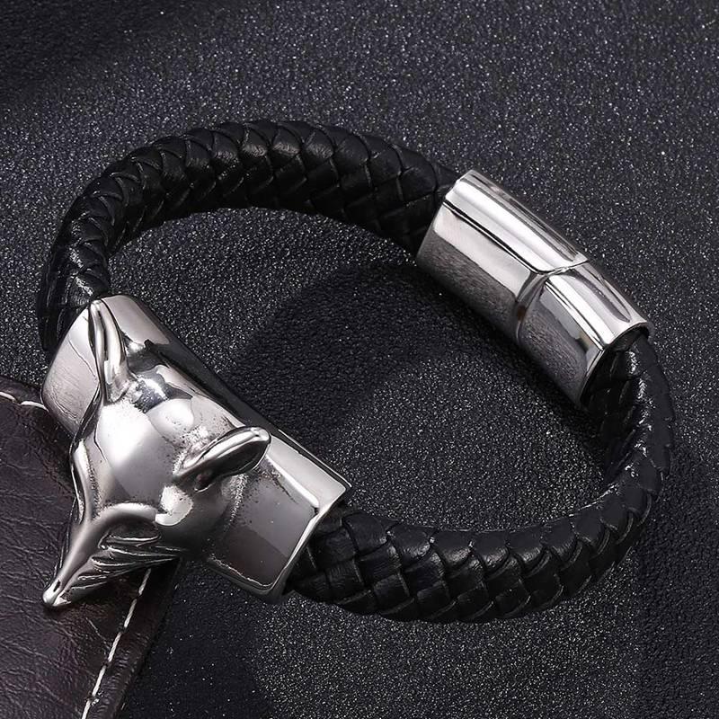 Men Jewelry Fox Bracelets Leather Cuff Bracelet Bangle Wristband Mens Punk Bangles Wrist Band Gift