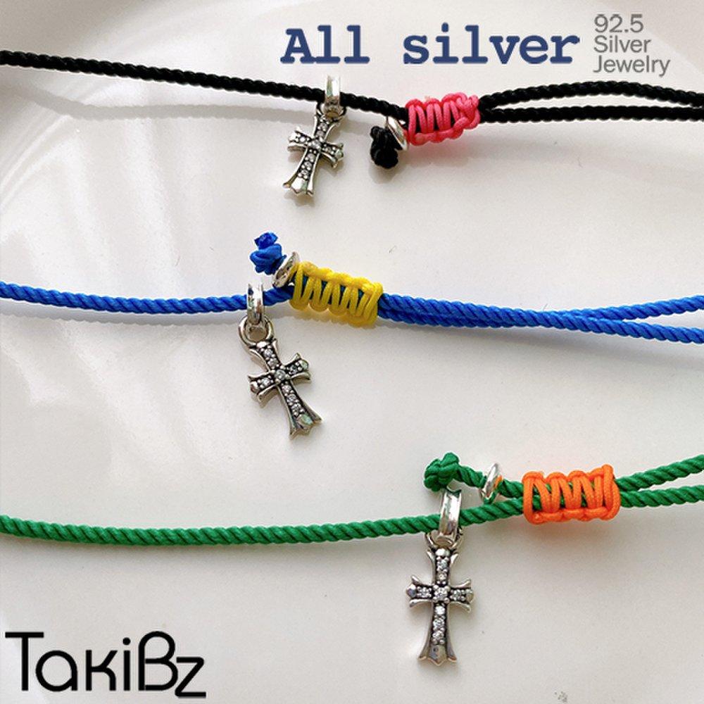 

92.5 Silver Cubic Cross Silk Knot Bracelet Anklet