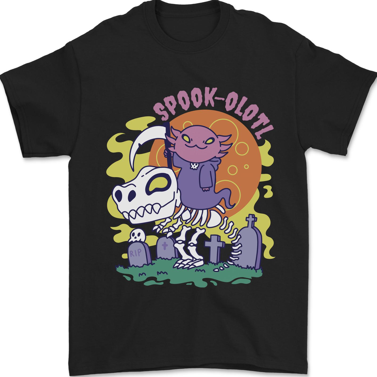 Spookolotl Funny Halloween Axolotl Grim Reaper Mens T-Shirt 100% Cotton 3XL