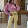 Summer New Product Women's Clothes Preppy Style Round Neck Long Sleeves Single Row Multi-Buckle Embroider Decorative Loose Design Shirt Tops