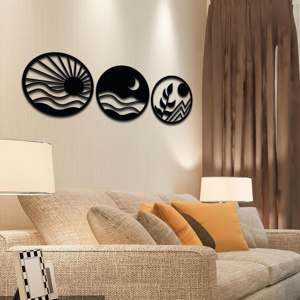 Pre-Laminated Pine Wood Round Landscape Wall Art | Laser Cut Precision | For Home Décor | For Gifting (Set of 3)