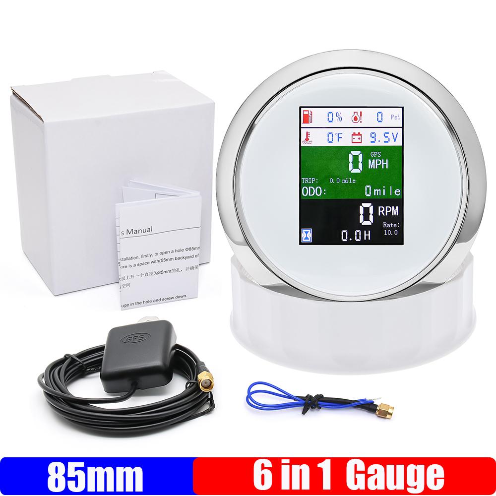 

Многофункциональный 6 в 1 85 мм датчик GPS спидометр + тахометр + указатель уровня топлива + давление масла + температура воды + вольтметр для автомобиля