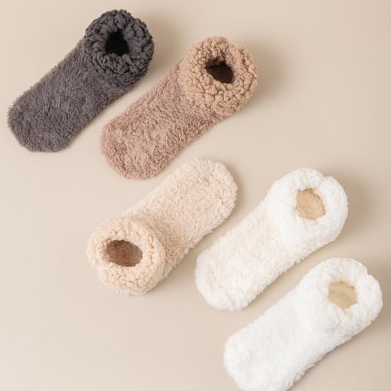 Fluffy Winter Ankle Socks Women Fuzzy Slipper Socks with Grips Plush Warm Non-slip Low Cut Socks for Home Lounging