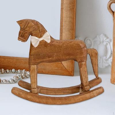 Wooden Rocking Horse Decor Figurine Artwork Gift Table Decoration Ornament for Shelf